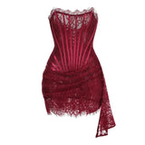 Nukty Women's Sexy Lace Dress Solid Color Sheer Patchwork High Waist Lace Dress Elegant Printed Strapless Slim Evening Dress