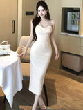 Nukty Korean Sexy Split Medium Women's Dresses Slim Wasit Lace Patchwork Bodycon Dress Birthday Party Prom Gown 2025 New Spring Summer