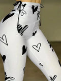 Nukty Daily Women Fashion Tights Pants Summer New Casual Heart Drawstring Printed Yoga Exercise Hip Lifting Leggings Women's Versatile