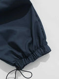 Nukty Loose Fit Cargo Pants for Men Solid Streetwear Tooling Trousers Mid-waist Drawstring Beam Feet Long Pants