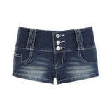 Nukty Streetwear y2k Low Rise Shorts Harajuku Button-up Skinny Super Short Denim Pants Women Korean Style Ladies Bottoms Casual