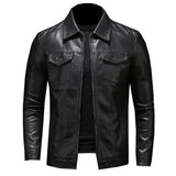 Men Luxury Black Faux Leather Jackets Men Zipper PU Coat Turn Down Collar Multi-pocket Slim Fit Clothing Man Plus Size 5XL-M