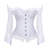 Nukty Corset Tops for Women with Sleeves Vintage Style Victorian Retro Burlesque Lace Corset and Bustiers Vest Fashion White