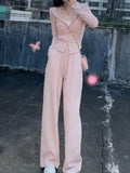 Nukty Y2K Casual 2 Piece Set Tracksuit Women Hooded Zip Up Slim Coat + High Waist Wide Leg Pants Autumn Korean Fashion Solid Outfits