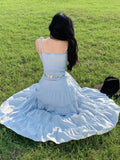 Nukty Elegant Casual Solid Skirt Suits Fashion Strapless Straps Top Loose A-line Chic Skirts Women's Two Pieces Set Female New Outfits