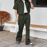 Nukty 2024 Men Sets Solid Color Streetwear Lapel Short Sleeve Shirt & Pants Two Pieces Sets Fashion Men's Casual Suits S-5XL