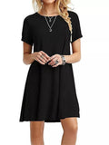Summer Women Solid Color Dress Short Sleeve Mini Causal Dresses O-Neck Basic A-line Floral Printed Leopard Thick Vestidos