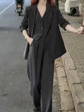 Nukty Korean Fashion Women Business Blazer 3 Pieces Set Elegant Casual Jackets Coat Sleeveless Vest and Pant Suit Female Clothes New