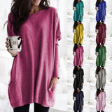 Nukty Women‘s Long Sleeve Pocket Tunic Tops Blouse Ladies Casual Loose Jumper Pullover Plus Size Clothing For Female