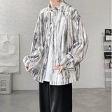 Nukty Stand Collar Tie-dye Shirt Men Handsome Long Sleeve Men's Clothing Spring Autumn Korean Loose Streetwear Casual Shirts