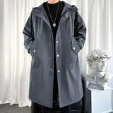 Nukty New Autumn Men's Jacket Trench Coats Pie Over Solid Color Hooded Men's Fashion Handsome Leisure Long Jacket Trench Coats