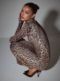 Nukty Leopard Print Long Sleeve Sexy Maxi Dress For Women Autumn Winter Fashion Elegant Turtleneck Printed Bodycon Long Dress