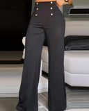 Nukty Elegant High Waist Wide Leg Bootcut Pants Summer European & American Fashion Simple Women's Flared Trousers