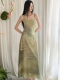Nukty Women's Slim Fit Long Dresses Vacation Casual Style Sleeveless Gradient Color Design Beach Holiday Tea Break French Strap Dress