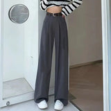 Nukty Autumn High Waist Belt Wide Leg Trousers Women Korean Solid Office Suit Pants Lady Casual Pants Harajuku Baggy Straight Pants
