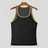Nukty New Men Mesh Tank Tops Summer Clubwear Casual Vest U Neck Sleeveless Contrast Color Fishnet T-shirt Comfortable Chic Tees