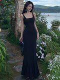 Nukty Sexy Black Backless Mermaid Dresses for Women Elegant Slash Neck Sleeveless Bodycon Evening Party Dress Summer Slim Vestidos New