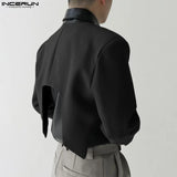 Nukty Men Blazer Solid Color Open Stitch Long Sleeve Irregular Thin Suits Men Streetwear Fashion Casual Crop Coats S-5XL