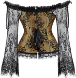 Nukty Corset Tops for Women with Sleeves Vintage Style Victorian Retro Burlesque Lace Corset and Bustiers Vest Fashion White