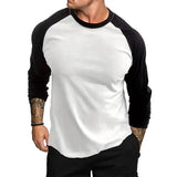 Nukty New Casual Fashion Long Sleeves T Shirt Men Spring Autumn Patchwork Gym Clothing Fitness T-shirt Sports Raglan Sleeves Tshirt