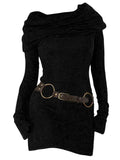 Nukty Daily Fashion Slim Hooded Cowl Neck Long Knit Top Thumb Hole Full Sleeve Belted Long Knitted Tees For Women