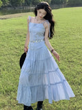Nukty Elegant Casual Solid Skirt Suits Fashion Strapless Straps Top Loose A-line Chic Skirts Women's Two Pieces Set Female New Outfits