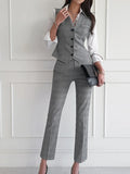 Nukty Women Elegant Formal Business Blazer 3 Pieces Suit Office Work Plaid Jacket Vest Pantsuit Korean Fashion Female Vintage Outfits