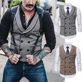 Nukty Men's Seampunk Suit Vest Wool Tweed Slim Fit Leisure Cotton Double Breasted Business Waistcoat