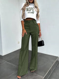 Nukty Elegant Women Letter Print Two Piece Sets Autumn O Neck Short Top & Wide Leg Pants Outfits Office Lady Casual Streetwear Suits