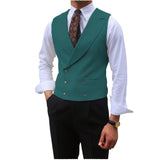 Nukty Men Vest Brown Solid Peaked Lapel Double Breasted Sleeveless Jacket Wedding Banquet Business Casual Slim Waistcoat