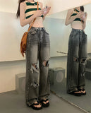 Nukty High Waist Wide Leg Jeans Women's Loose Fit Ripped Straight Cut Denim Pants plus Size Street Sle Summer Trend k Wa