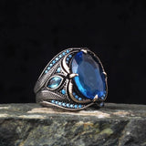 Nukty Retro Handmade Turkish Signet Rings for Men Ancient Silver Color Carved Ring Mystic Zircon Inlay New Punk Motor Biker Ring