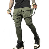 Nukty Men Running Stretch Tights Sweatpants Sports Absorbing Breathable Fitness Casual Cotton Multi Pocket Pants Slim Leggings