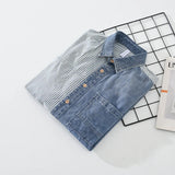 Nukty New Men's Denim Shirts Spring High Street Loose Long Sleeves Jean Tops Stripe Patchwork Designer Shirt Youth Fashion Overshirt