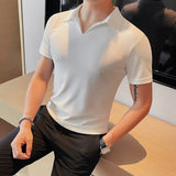 Nukty Summer Men's Clothing Luxury Jacquard Knit V Neck Short Sleeve Polo Shirt Leisure Breathable Fashion High Quality Knitwear S-3XL