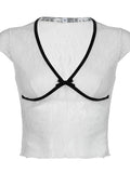 Nukty White Lace T Shirt Women Summer Sexy Bodycon Y2k Crop Tops Streetwear Grunge Aesthetic Korean Fashion See Through