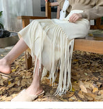 Nukty French Chic Tassel Long Skirts for Women A-line High Waist Female Faldas Ajustadas Ladies Autumn Fashion Maxi Skirt