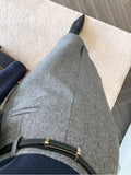 Nukty Elegant Women Striped Faux Wool Pencil Skirts Belted Spring Autumn Office Ladies Casual A-Line High Waist Midi Skirt
