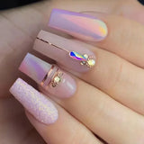 Nukty 24Pcs Coffin False Nails Purple Butterfly Designs Fake Nails with Shiny Rhinestone Wearable French Full Cover Press on Nails