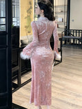 Nukty Elegant Velvet Womens Dresses Fashion New Chinese Style Bodycon Evening Party Dress Female Clothing Slim Vestidos Chic Robe New