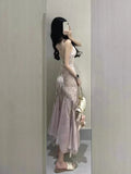 Nukty Summer France Princess Vintage One Piece Dress Women V Neck Sexy Y2k Elegant Evening Party Dress Female Slim High Street Clothes