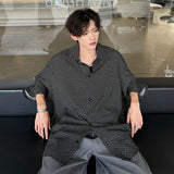 Nukty Fashion Plaid Batwing Blouse Men 3/4 Sleeves Elegant Shirt Button Decor Women Tops Oversized Casual Streetwear Party Shirts