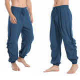 Nukty Adult Men Pirate Pants Vintage Medieval Renaissance Lounge Costume Loose Pants Viking Black Brown Trouser