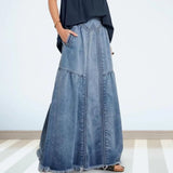 Nukty Oversize Fashion Street Skirt Summer A Line Denim Skirt Women Autumn Sun Skirt Casual Solid High Waist Women's Long Skirt