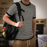 Nukty Striped T-shirts Men Panelled Leisure American Style High Street Cozy Daily Versatile Hipster Classic Outdoor Summer Breathable