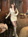 Nukty Autumn Elegant Slim Knitting Lace Dress Women Sexy Bodycon Y2k Mini Dress Casual Short Party Korean Fashion Dress Design