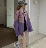 Nukty Purple Ombre Denim Jacket for Women Oversized Jean Jacket Y2K Grunge Autumn Winter