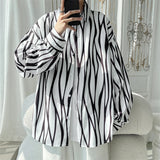 Nukty Men's Long Sleeve Striped Shirts Spring New Korean Button Up Shirt Unisex Fashion Casual Oversize Blouse Printed Clothing