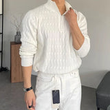 Nukty Autumn Clothing Men's Knitted Jacquard Zipper Pullover Sweater Premium Vintage Solid Color Stand Collar Long Sleeve Luxury M-3XL