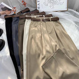 Nukty Autumn High Waist Belt Wide Leg Trousers Women Korean Solid Office Suit Pants Lady Casual Pants Harajuku Baggy Straight Pants